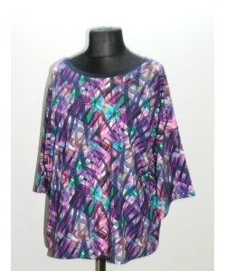 Bluzka Oversize z fantazyjnym wzorem - kolorowe mazaje